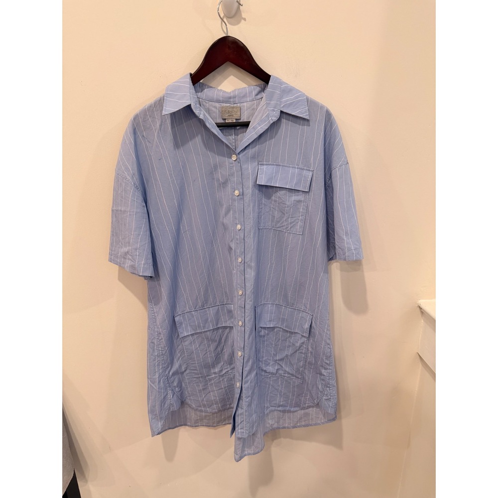 Grey by Jason Wu Light Blue White Stripe Utility Shirt Dress Large EUC